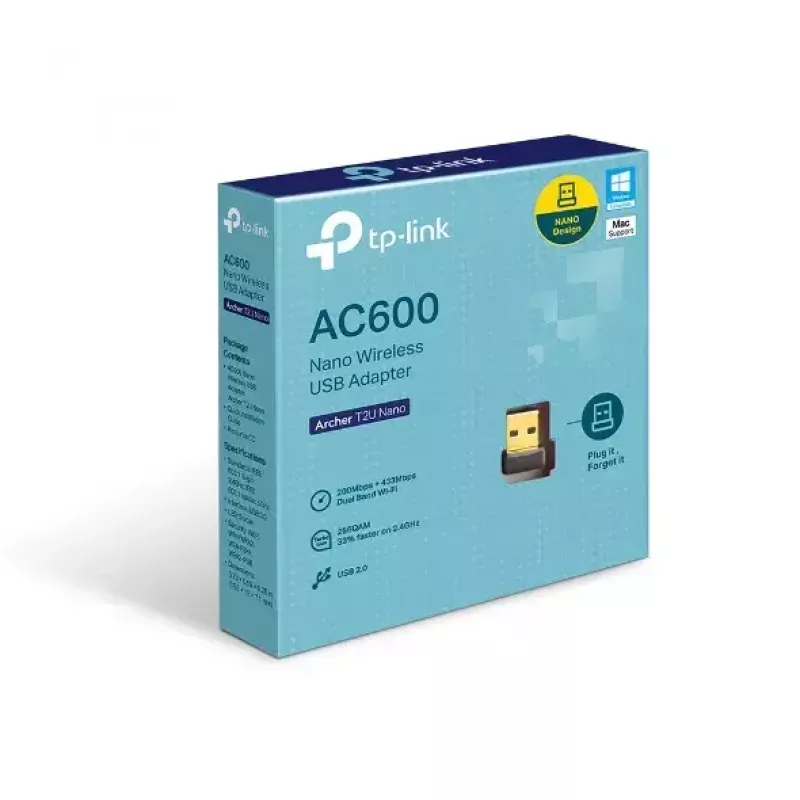 TP-Link Nano AC600 USB WiFi adapter (Archer T2U Nano) – 2,4G/5G kaheribaline traadita võrgu transiiver