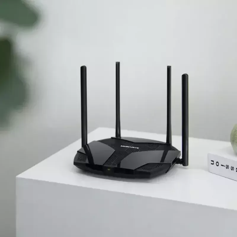 Laualine ruuter MERCUSYS MR80X — Kaheribaline Wi‑Fi 6 (802.11ax), 3000 Mbps, 4 välist antenni, 3 Gigabit LAN-porti