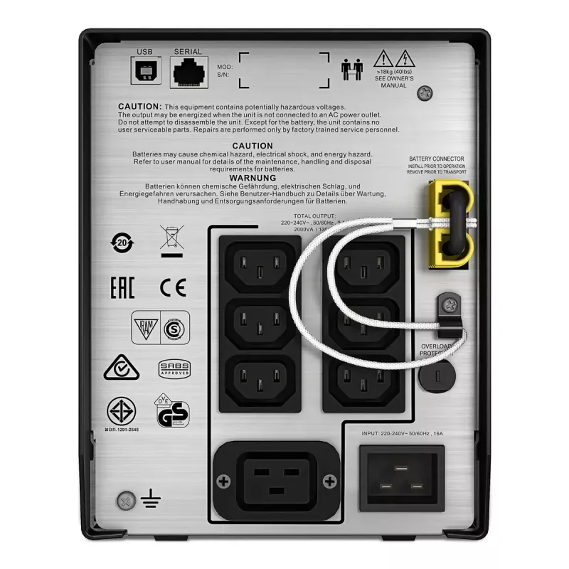 APC Smart-UPS C, Line Interactive, 2000VA, Tower, 230V, 6x IEC C13+1x IEC C19 pistikupesa, USB ja jadaühendus, AVR, graafiline LCD
