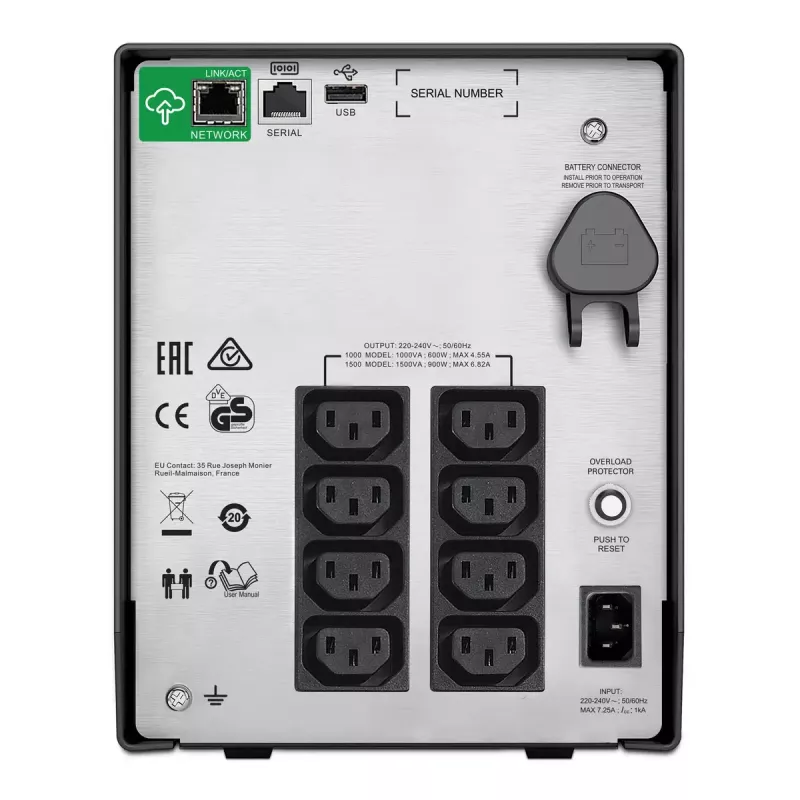 APC Smart-UPS C, Line Interactive, 1000VA, Tower, 230V, 8x IEC C13 pistikupesa, SmartConnect port, USB ja jadaliides, AVR, graafiline LCD