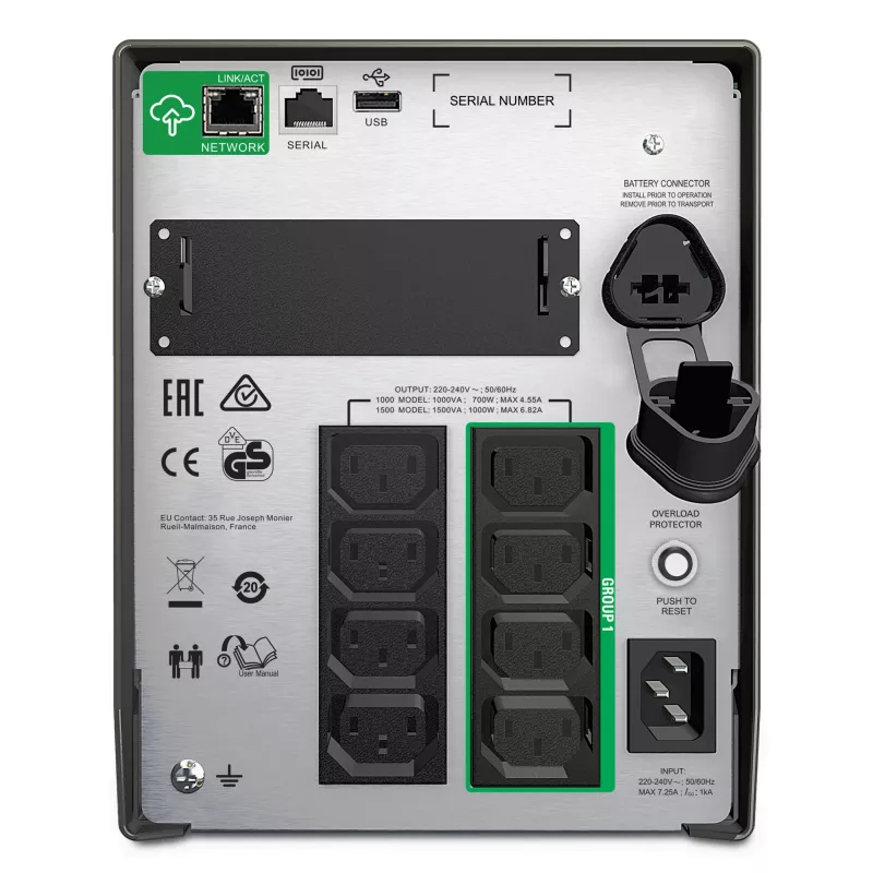 APC Smart-UPS SMT1000IC – 8x C13, USB, SmartConnect, 1000VA, Line-Interactive, 1 kVA, 700 W, Sine, 151 V, 302 V