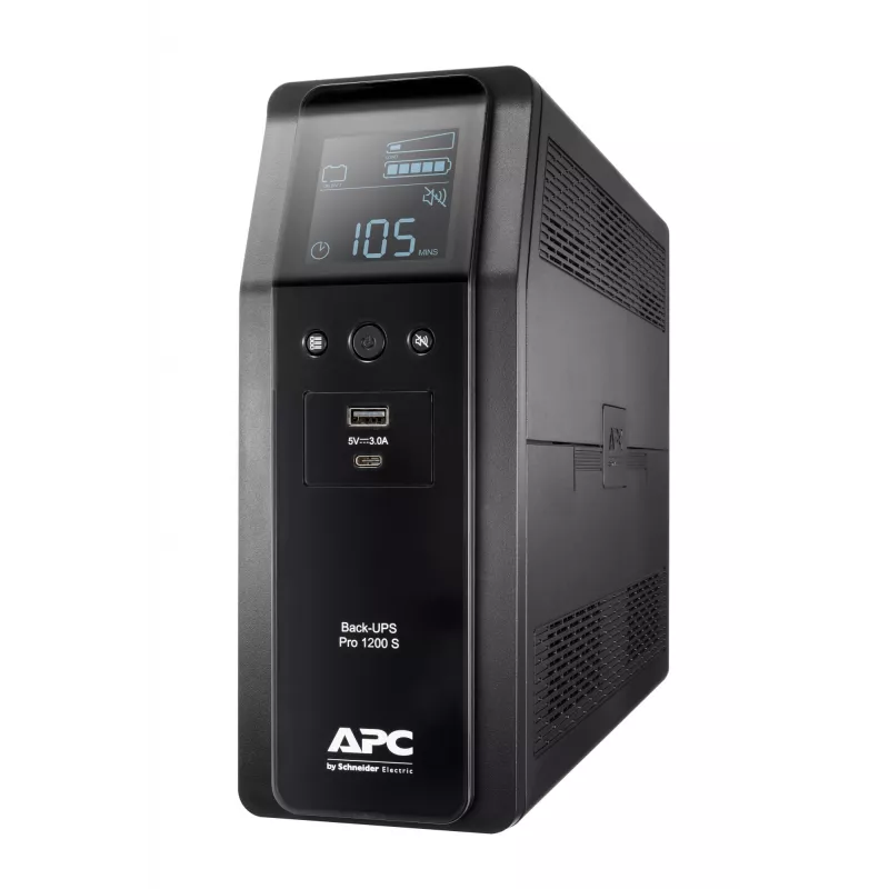 APC Back-UPS Pro, 1200VA/720W, Torn, 230V, 8x IEC C13 pistikupesa, Siinuslaine, AVR, USB Type A + C pordid, LCD, Kasutaja vahetatav aku