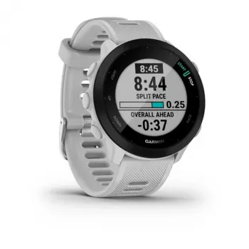 Nutikell GARMIN Forerunner 55 — 42 mm ümmargune spordikell, GPS/GLONASS/Galileo, 14-päevane aku, 5 ATM, valge silikoonrihm