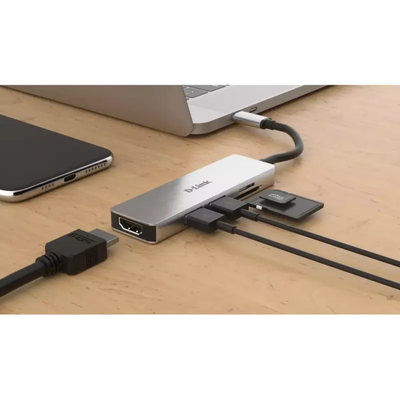 D-Link 5-in-1 USB-C jaotur HDMI ja SD/microSD-kaardilugejaga