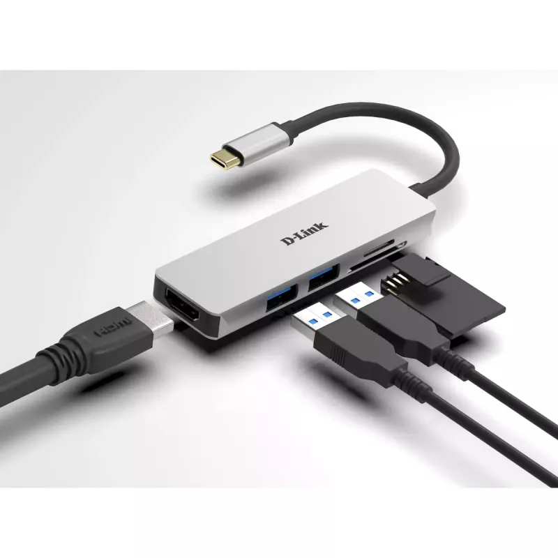 D-Link 5-in-1 USB-C jaotur HDMI ja SD/microSD-kaardilugejaga