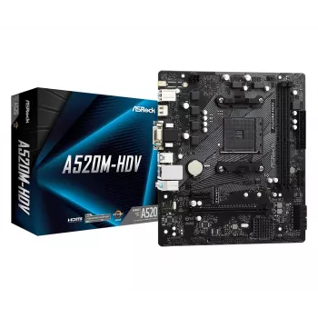 ASRock emaplaat A520M-HDV AM4 AMD A520 2 X DDR4 USB 3.2 SATA 3 7.1ch HD Audio mATX