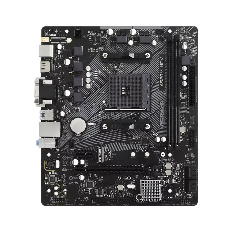 ASRock emaplaat A520M-HDV AM4 AMD A520 2 X DDR4 USB 3.2 SATA 3 7.1ch HD Audio mATX