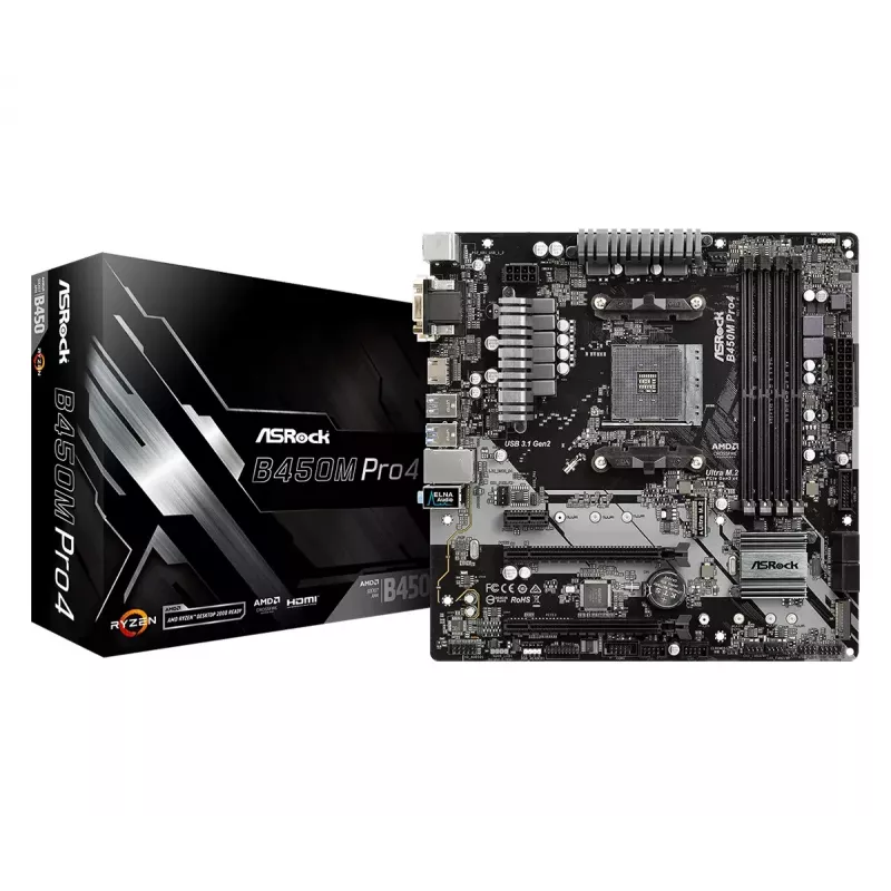 Emaplaat ASRock B450M PRO4 AMD B450 Socket AM4 micro ATX
