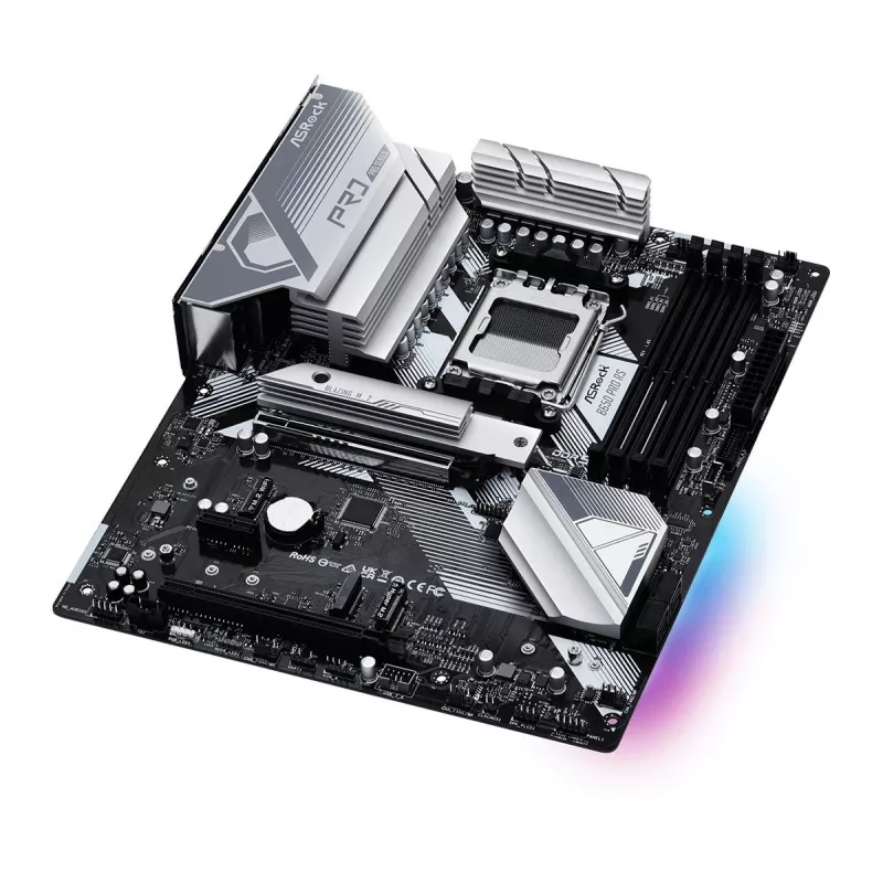 Emaplaat ASRock B650 Pro RS — ATX, pesa AM5, AMD B650, DDR5, 4 DIMM, 128 GB, 2.5Gb LAN, 1x M.2, HDMI, DisplayPort