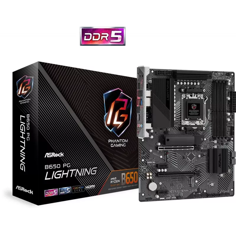 ASRock emaplaat B650 PG Lightning AM5 AMD B650 USB 3.2 SATA 3 7.1ch HD Audio ATX