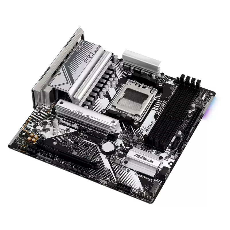 Emaplaat ASRock B650M Pro RS — AMD B650, pesa AM5, micro ATX, DDR5, 4x DIMM, 128 GB, 2.5Gb LAN, 1x M.2, HDMI, DP