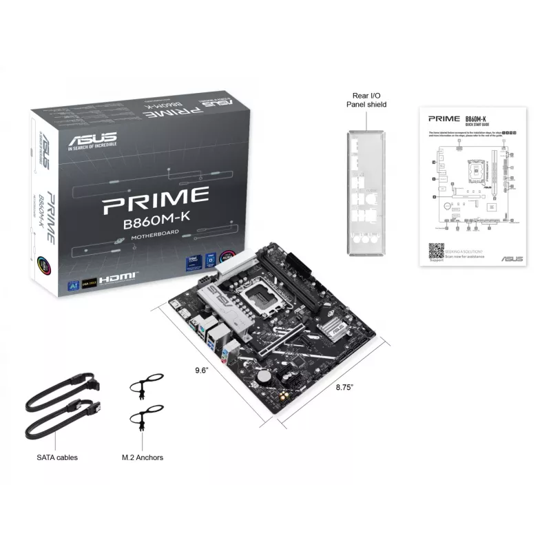 Emaplaat ASUS PRIME B860M-K — Intel B860, LGA 1851, micro ATX, DDR5, 2x M.2, 2 DIMM, 2.5Gb LAN