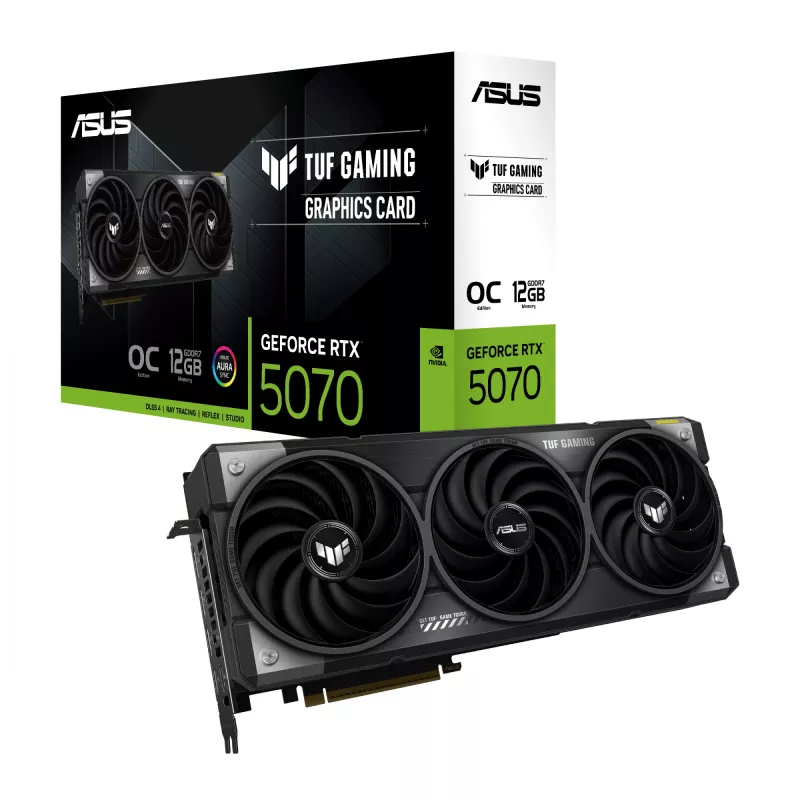 Graafikakaart ASUS GeForce RTX 5070 12 GB GDDR7, PCIe 5.0, 192-bit, OC, 3xDP 2.1b + 2xHDMI 2.1b, 3-ventilaatoriga, 750W toiteplokk