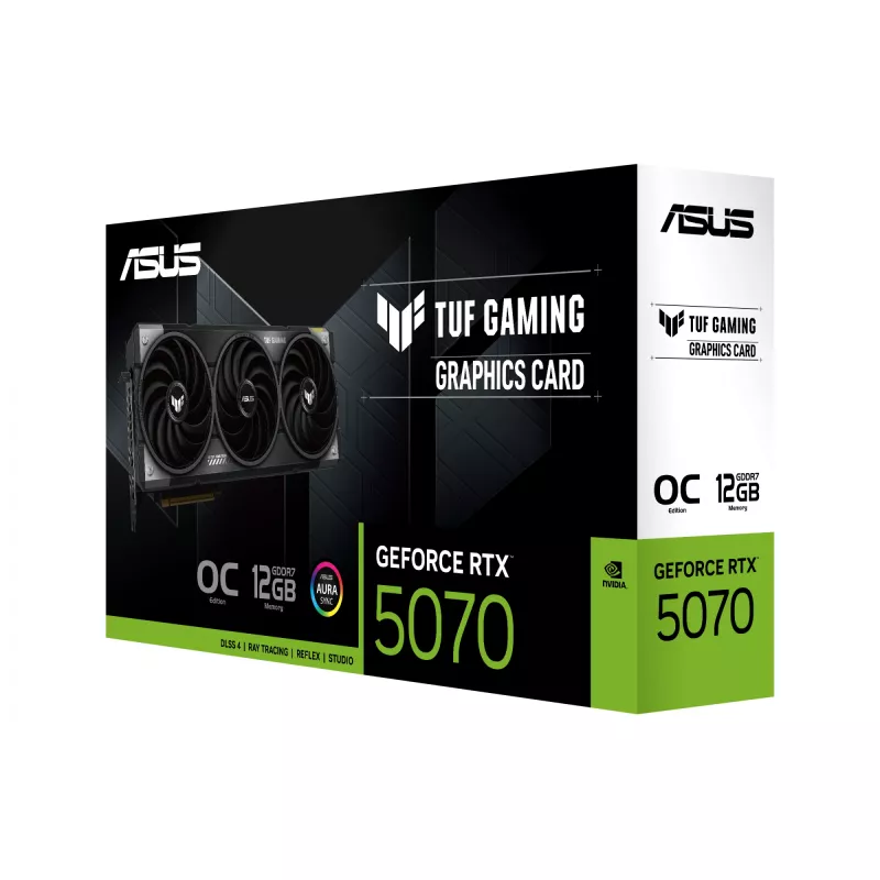 Graafikakaart ASUS GeForce RTX 5070 12 GB GDDR7, PCIe 5.0, 192-bit, OC, 3xDP 2.1b + 2xHDMI 2.1b, 3-ventilaatoriga, 750W toiteplokk