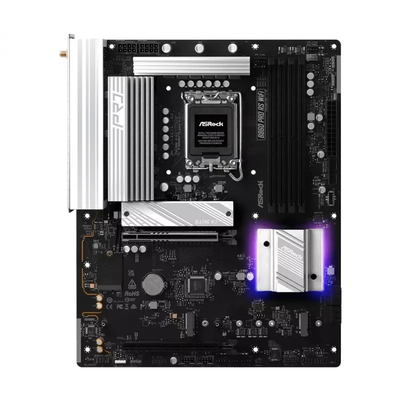 Emaplaat ASRock B860 Pro RS WiFi Intel B860 LGA1851 ATX, 4x DDR5 pesa, 256GB, Wi‑Fi 6E, 2.5GbE