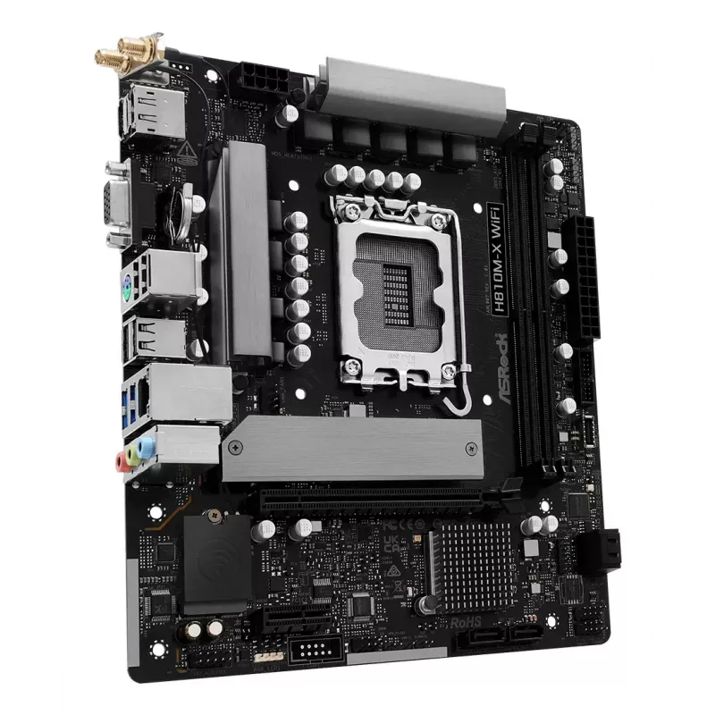 Emaplaat ASRock H810M-X WiFi — Intel H810, LGA 1851, microATX, DDR5, 2 DIMM, 128GB, Wi‑Fi 5, 2.5Gb LAN, M.2, SATA III