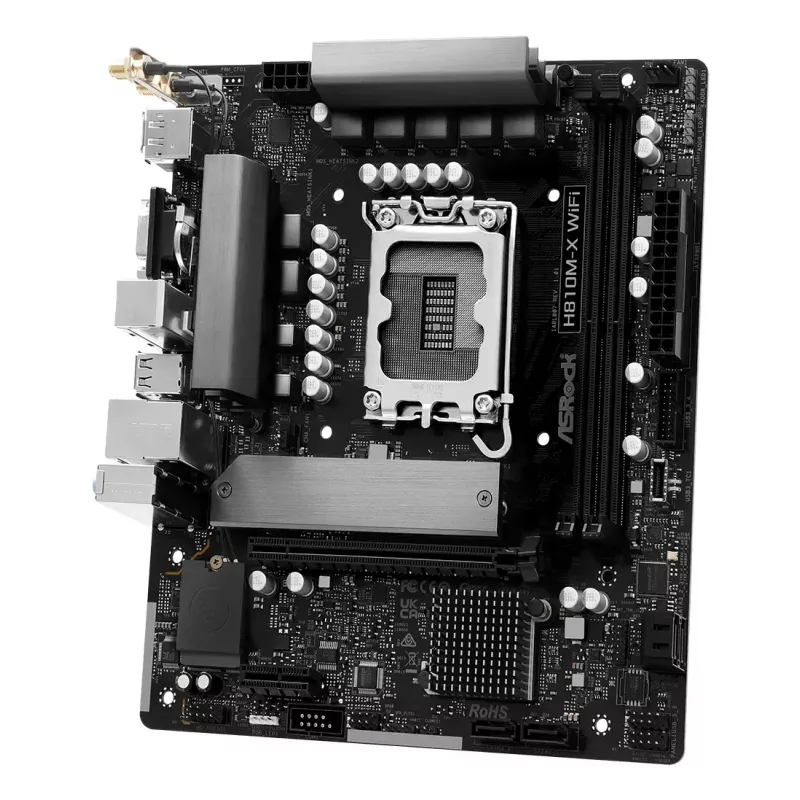 Emaplaat ASRock H810M-X WiFi — Intel H810, LGA 1851, microATX, DDR5, 2 DIMM, 128GB, Wi‑Fi 5, 2.5Gb LAN, M.2, SATA III