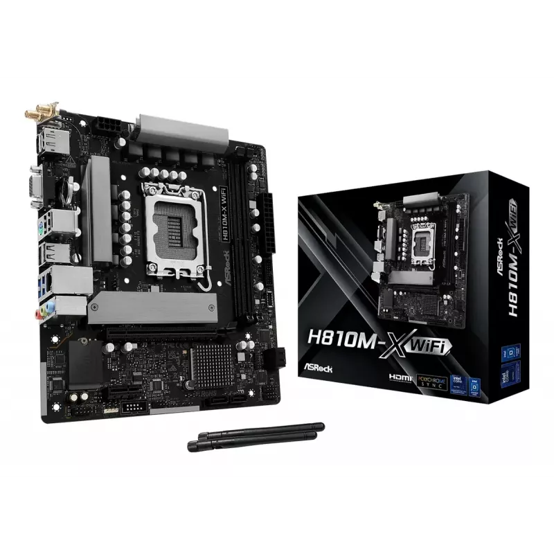 Emaplaat ASRock H810M-X WiFi — Intel H810, LGA 1851, microATX, DDR5, 2 DIMM, 128GB, Wi‑Fi 5, 2.5Gb LAN, M.2, SATA III