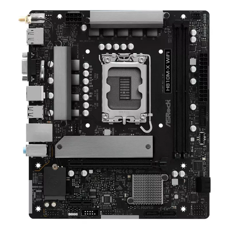 Emaplaat ASRock H810M-X WiFi — Intel H810, LGA 1851, microATX, DDR5, 2 DIMM, 128GB, Wi‑Fi 5, 2.5Gb LAN, M.2, SATA III