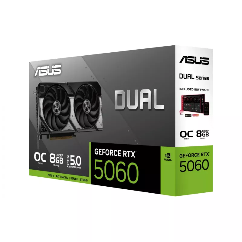 Videokaart ASUS GeForce RTX 5060 — 8 GB GDDR7, 128-bit, PCIe 5.0, DisplayPort 2.1b x3, HDMI 2.1b