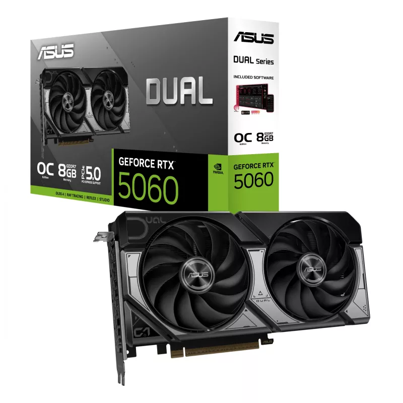 Videokaart ASUS GeForce RTX 5060 — 8 GB GDDR7, 128-bit, PCIe 5.0, DisplayPort 2.1b x3, HDMI 2.1b