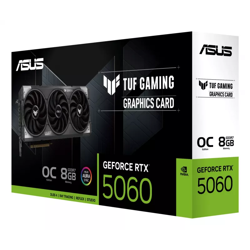 Videokaart ASUS GeForce RTX 5060 8 GB GDDR7 PCIe 5.0, 3840 CUDA, OC, 3x DisplayPort 2.1b + HDMI 2.1b, 302 mm, 3-slot