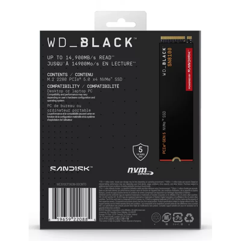 SSD disk Western Digital 1 TB M.2 PCI Express 5.0 Must SN8100