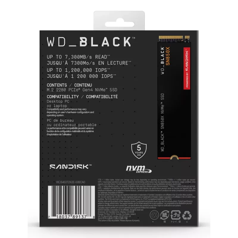 WESTERN DIGITAL SSD - WD_Must SN850X - 4TB - Pci-e Gen4 x4 - M.2 2280