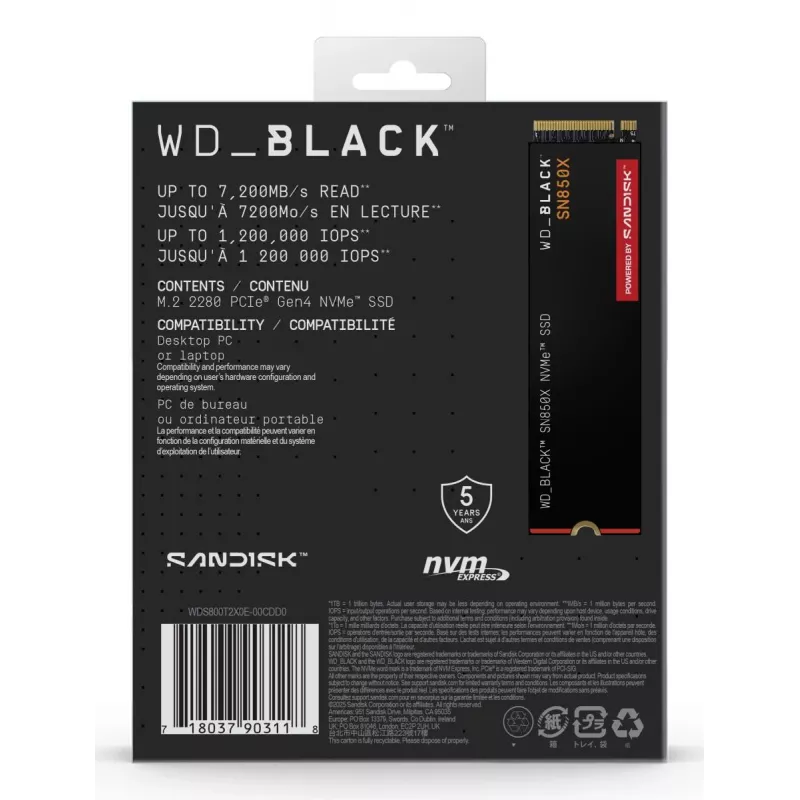 WESTERN DIGITAL SSD - WD_Must SN850X - 8TB - Pci-e Gen4 x4 - M.2 2280