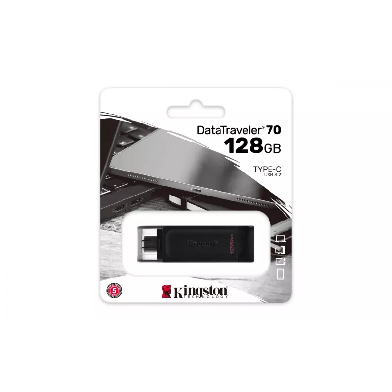 Kingston Technology DataTraveler 128GB USB-C 3.2 Gen 1 70, 128 GB, USB USB-C, 3.2 Gen 1 (3.1 Gen 1), Müts, 7 g, Must