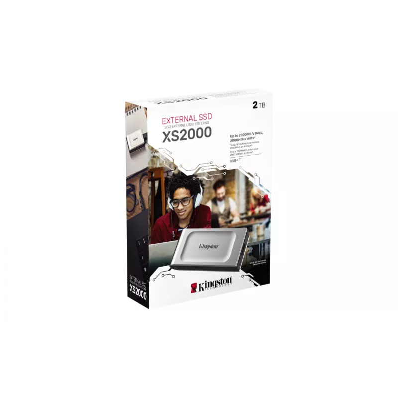 Kingston Technology 2000G PORTABLE SSD XS2000, 2 TB, USB Type-C, 3.2 Gen 2 (3.1 Gen 2), 2000 MB/s, must, hõbedane