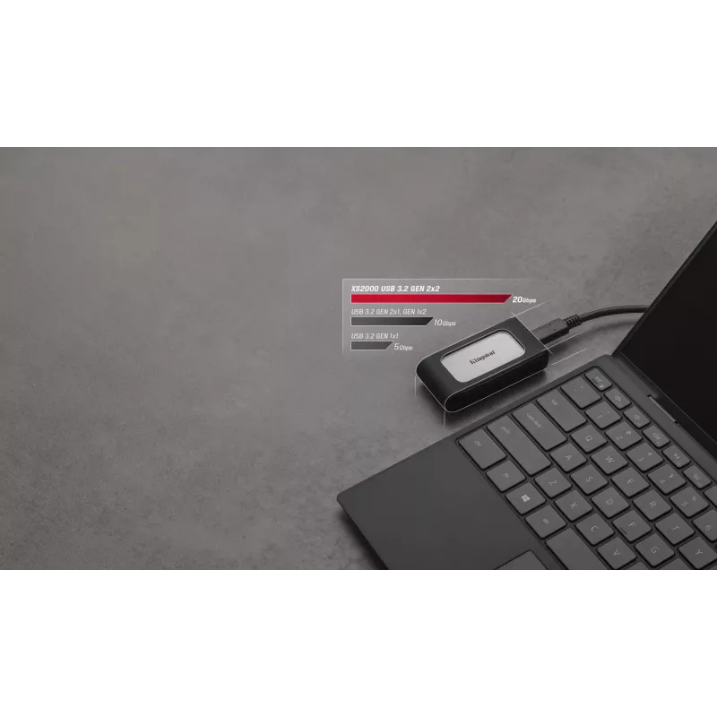 Kingston Technology 2000G PORTABLE SSD XS2000, 2 TB, USB Type-C, 3.2 Gen 2 (3.1 Gen 2), 2000 MB/s, must, hõbedane