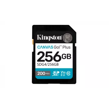 SDXC Flash Memory Kingston 256GB UHS-I Canvas Go Plus — 256 GB, U3/V30, Lugemine 200 MB/s, Kirjutamine 160 MB/s, Class 10, Must