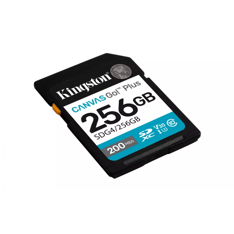 SDXC Flash Memory Kingston 256GB UHS-I Canvas Go Plus — 256 GB, U3/V30, Lugemine 200 MB/s, Kirjutamine 160 MB/s, Class 10, Must