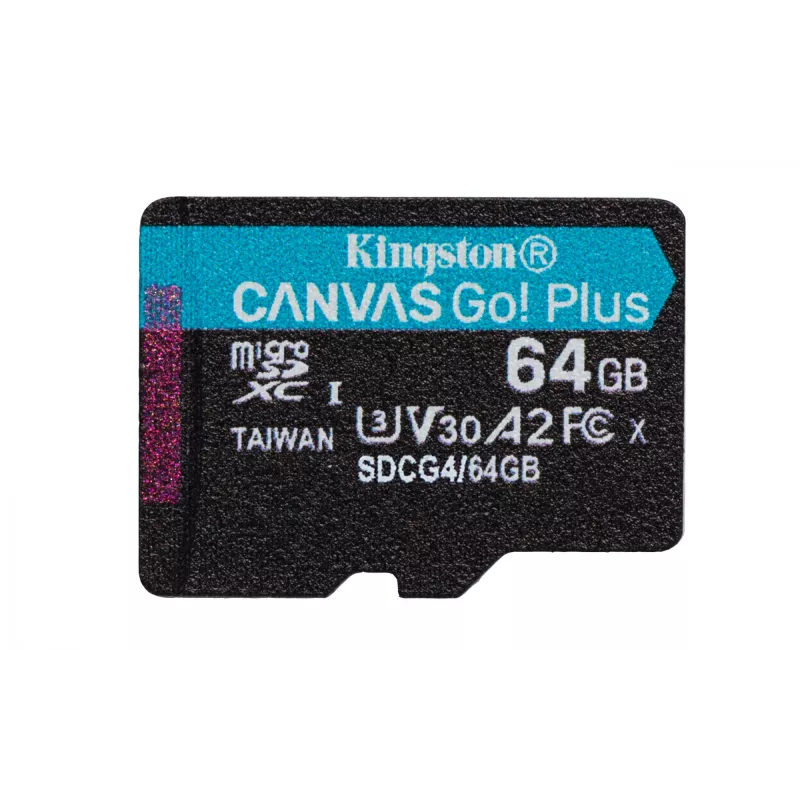 Kingston Technology 64GB microSDXC Canvas Go Plus Gen4 200MB/s A2 U3 V30 kaart + adapter