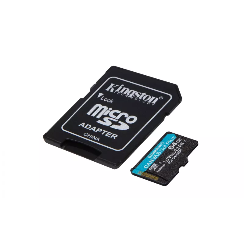 Kingston Technology 64GB microSDXC Canvas Go Plus Gen4 200MB/s A2 U3 V30 kaart + adapter