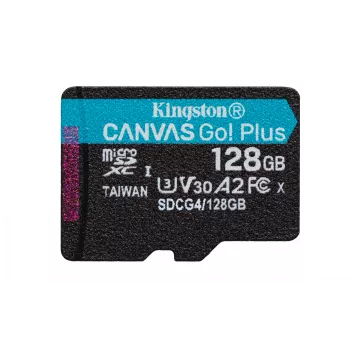 Kingston Technology 128GB microSDXC Canvas Go Plus Gen4 200MB/s A2 U3 V30 kaart + adapter