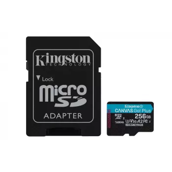 Kingston Technology 256GB microSDXC Canvas Go Plus Gen4 200MB/s A2 U3 V30 kaart + adapter