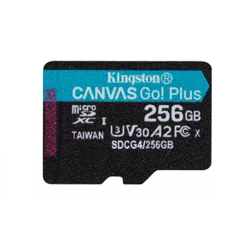 Kingston Technology 256GB microSDXC Canvas Go Plus Gen4 200MB/s A2 U3 V30 kaart + adapter