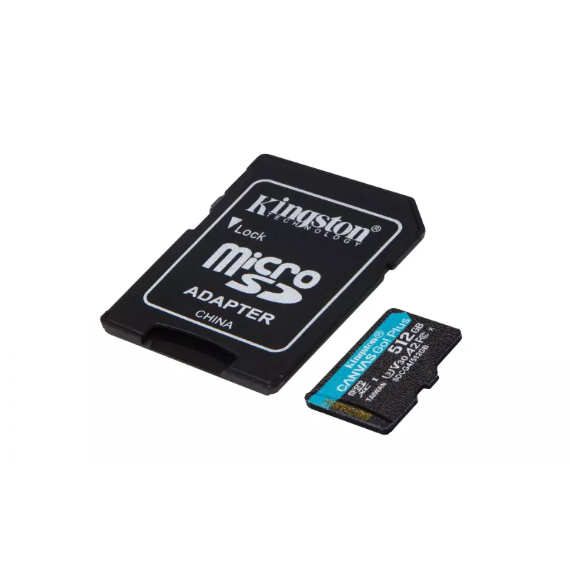 Kingston Technology 512GB microSDXC Canvas Go Plus Gen4 200MB/s A2 U3 V30 kaart + adapter