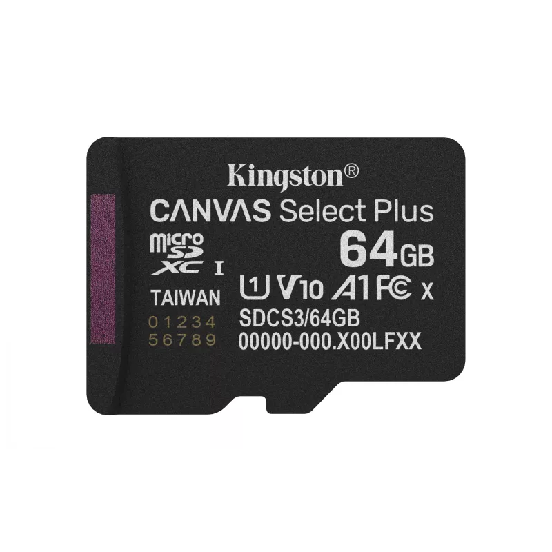 Kingston Technology 64GB microSDXC Canvas Select Plus Gen3 100MB/s A1-kaart + adapter