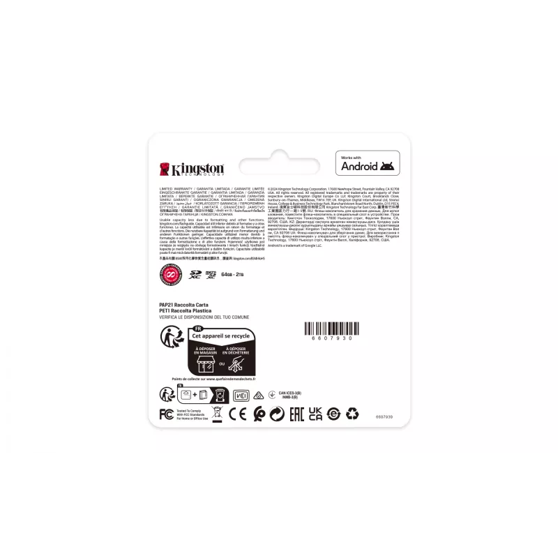 Kingston Technology 64GB microSDXC Canvas Select Plus Gen3 100MB/s A1-kaart + adapter