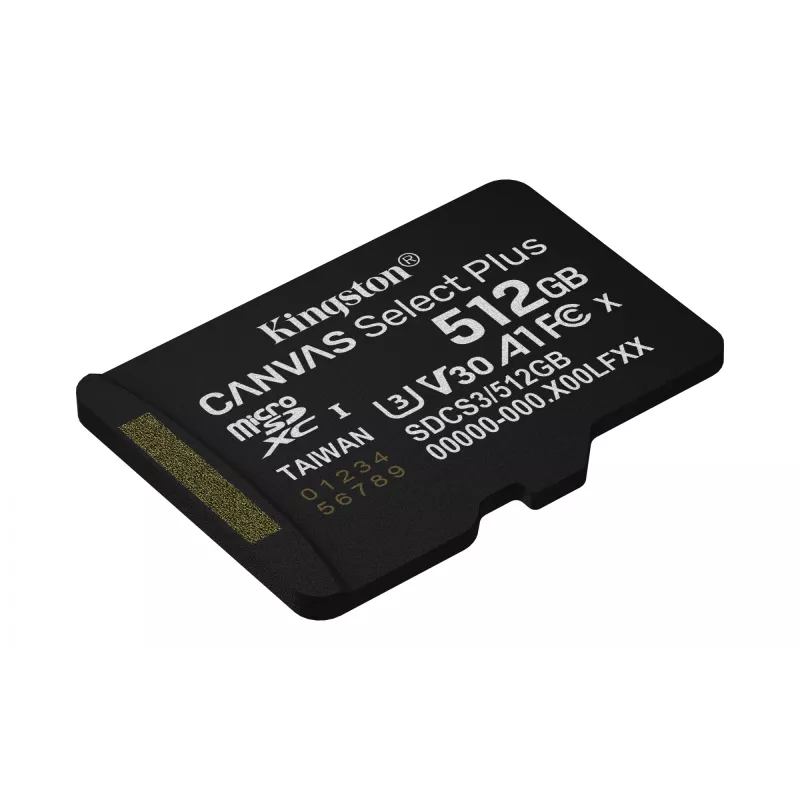 Kingston Technology 512GB microSDXC Canvas Select Plus Gen3 150MB/s A1 kaart + adapter