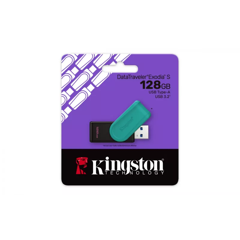 Kingston Technology DataTraveler 128GB Portable USB 3.2 Gen 1 Exodia S (Must/Türkiissinine)