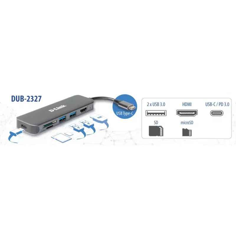 D-Link 6-ühes USB-C jaotur HDMI/kaardilugeja/toiteedastusega