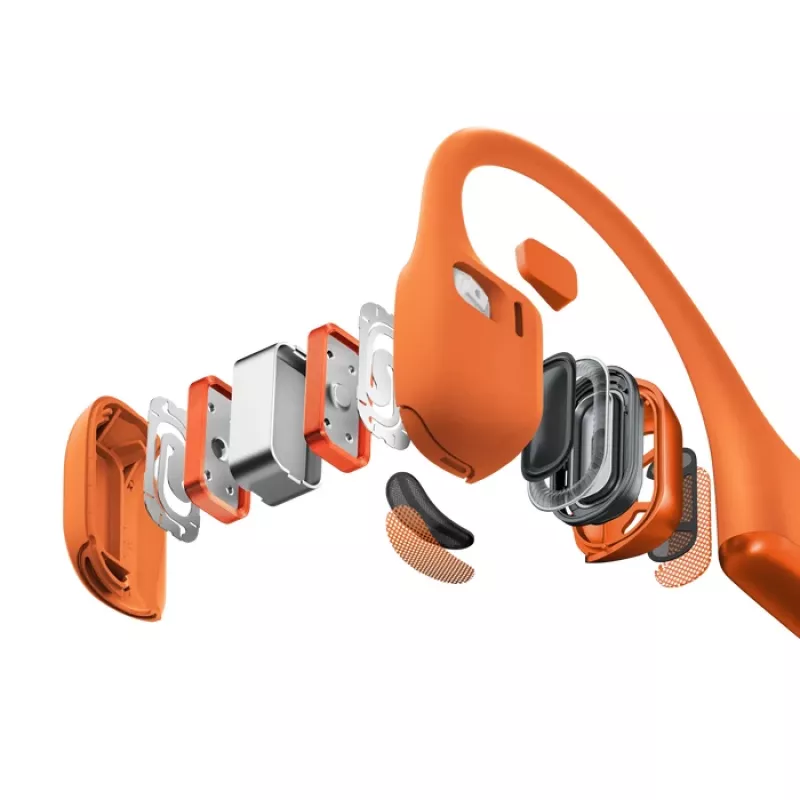 Luukonduktsiooniga peakomplekt Shokz OpenRun Pro 2 — binauraalne, juhtmevaba Bluetooth 5.3, IP55, 12 h esitusaeg, 150 mAh, oranž, kõrvahaak