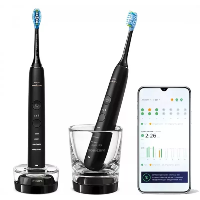 Sonic elektriline hambahari Philips DiamondClean 9000 HX9914/54, 2 käepidet, 5 režiimi, must, Bluetooth, 1 laadija