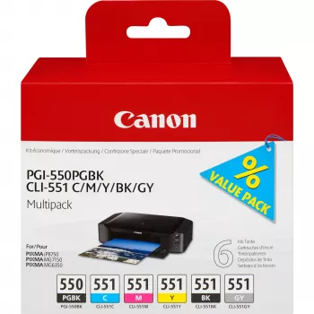 Canon PGI-550/CLI-551 PGBK/C/M/Y/BK/GY 6 tindikasseti multipakend