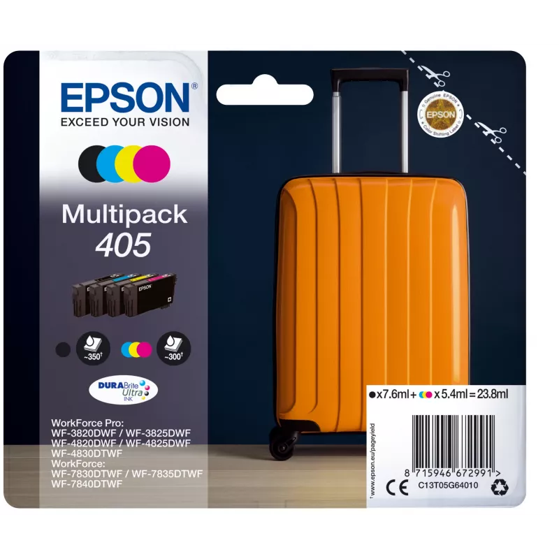 Epson 405 DURABrite Ultra Ink tindikassett 1 tk Originaal standardtootlikkusega must, tsüaan, magenta, kollane