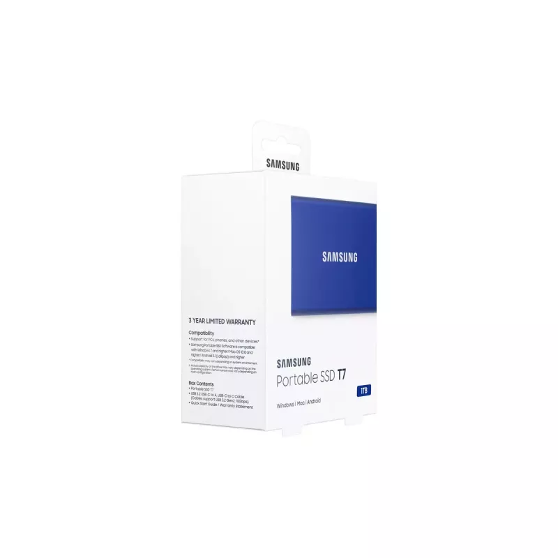 Väline SSD Samsung T7 Portable 1 TB, USB-C 3.2 Gen 2, NVMe, AES-256 riistvaraline krüpteerimine, sinine